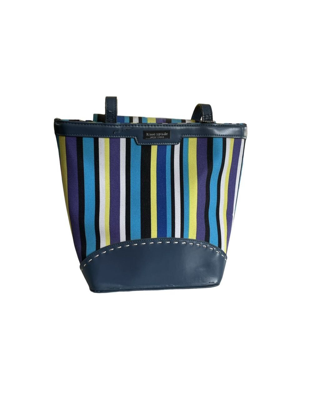 Women's Kate Spade Striped Canvas Tote Bag Blue/Yellow - Picture 1 of 4